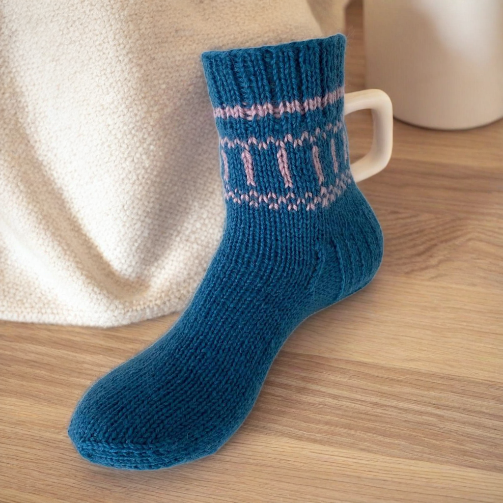 Hand Knit Women Wool Socks Blue Turquoise