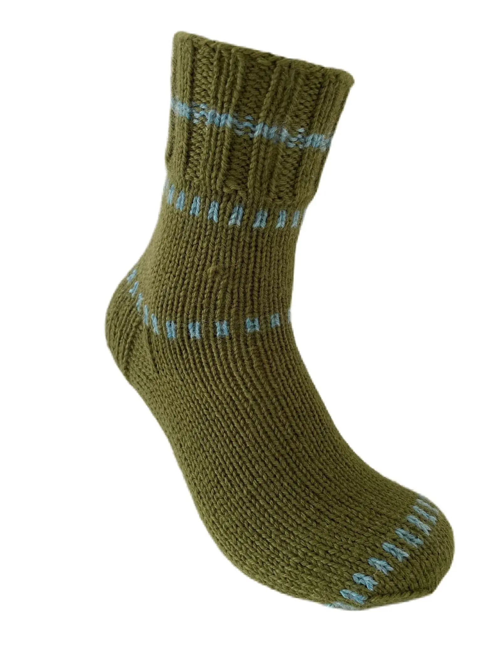 Hand Knit Women Wool Socks Moss Green