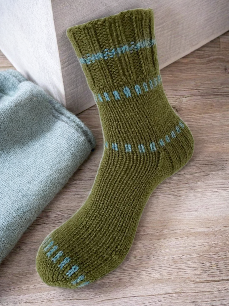 Hand Knit Women Wool Socks Moss Green
