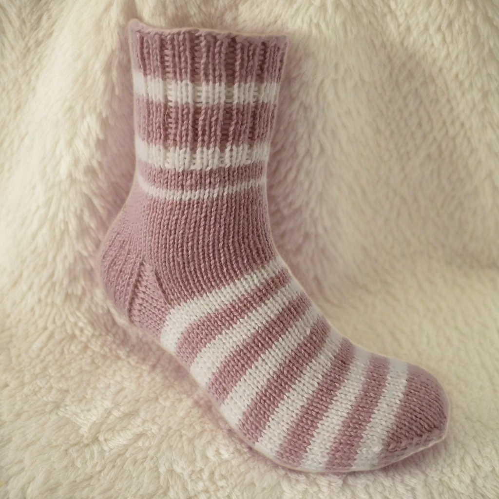Hand Knit Women Wool Socks Dusty Pink - White