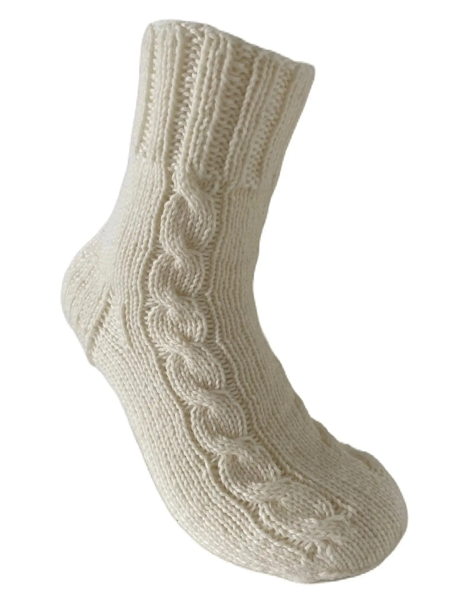 Hand Knit Women Wool Socks White - Braids