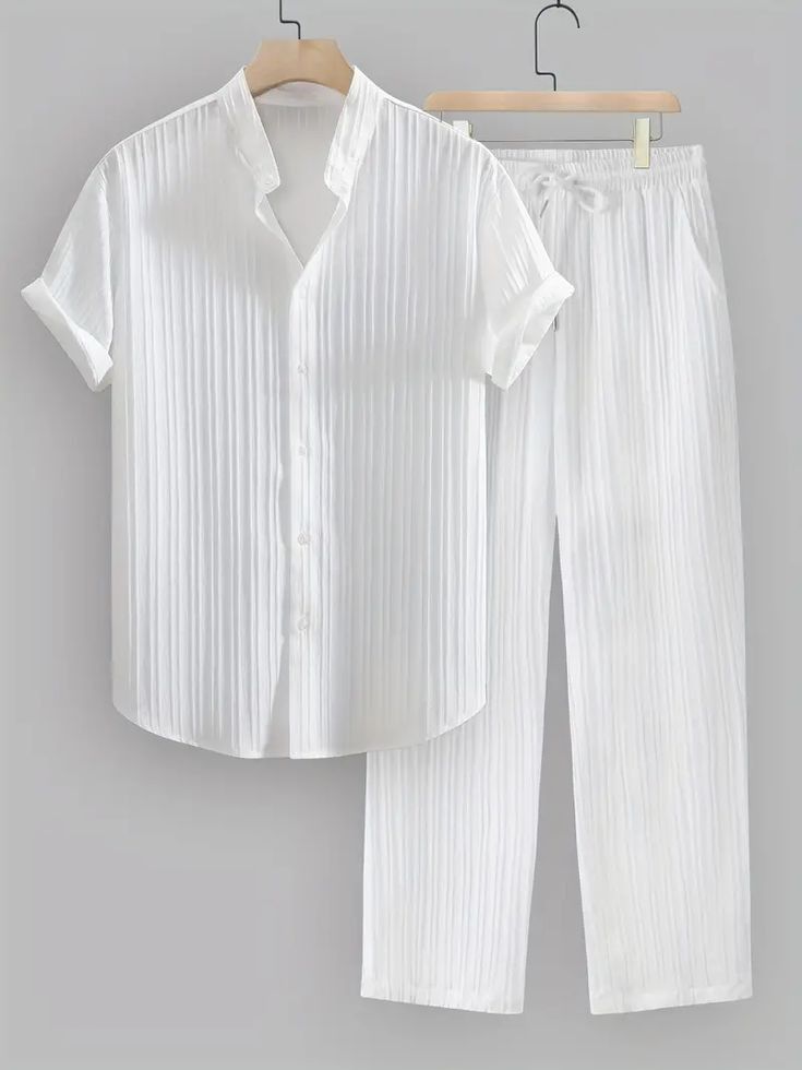 White Striped Casual Shirt and Pants Set