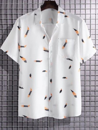 Men's Short Sleeve Feather Print Shirt