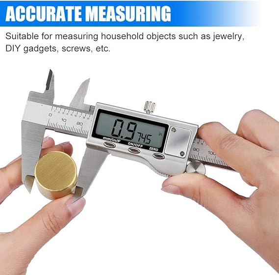 Digital Caliper Measuring Tool, Stainless Steel Vernier Caliper Digital Micrometer with Large LCD Screen, Easy Switch from Inch Metric Fraction, 6 Inch Caliper Tool for DIY/Household