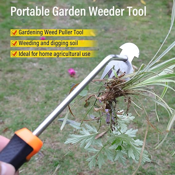 Weed Puller Tool,Portable Garden Weeder Tool,2024 New Gardening Weeding Tools,for Hand Weeder Puller for Vegetable Gardening Backyard Farm Planting & Uprooting Weeding Tool (Rubber Handle)