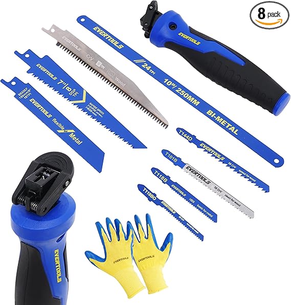 8-in-1 Multi-Blade Hand Saw, Small Hacksaw, Long Handsaws, Jab Saw, Mini Blade Quick-Change Mechanism for Cutting Drywall, Sheetrock, Wood, Metal, Plastic and Plywood.