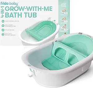 Frida Baby 4-in-1 Grow-with-Me Baby Bathtub, Baby Tub for Newborns to Toddler with Removable Bath Seat & Backrest for Bath Support in Tub