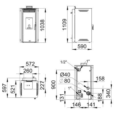Bronpi Noa Hydro granulinė krosnelė su  vandens kontūru 16 kW
