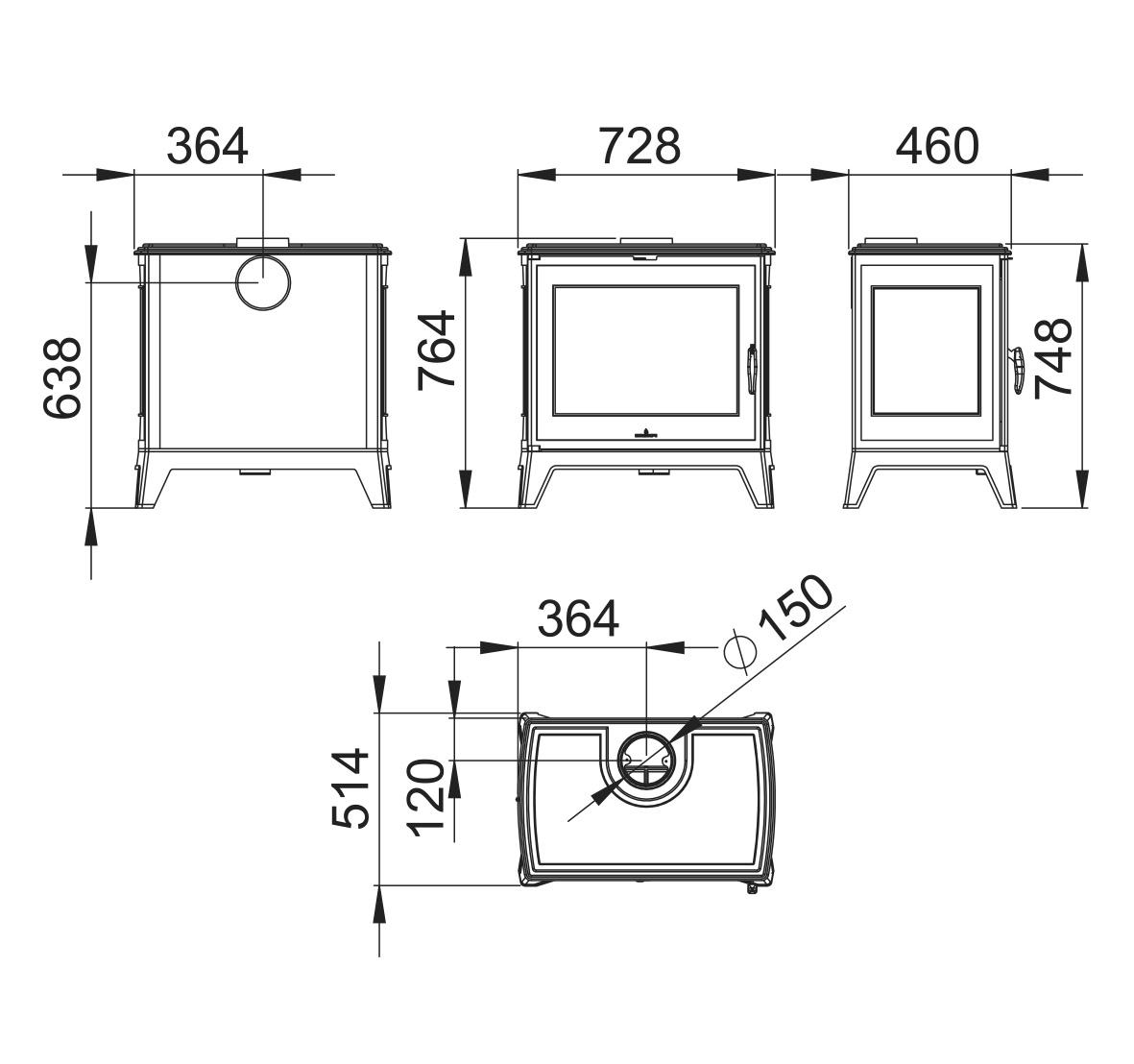 Malkinė ketaus krosnelė Bronpi Preston 14,3 kW