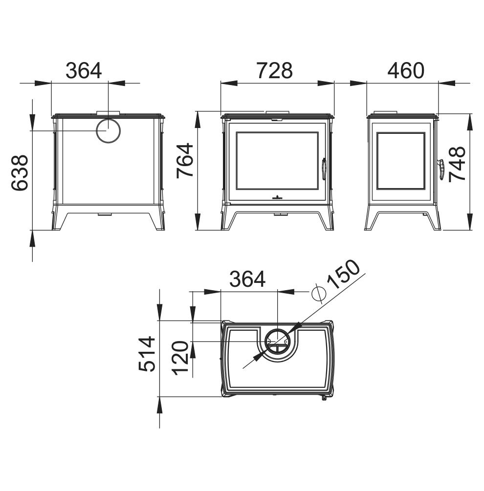 Malkinė ketaus krosnelė Bronpi Bury 14,6 kW