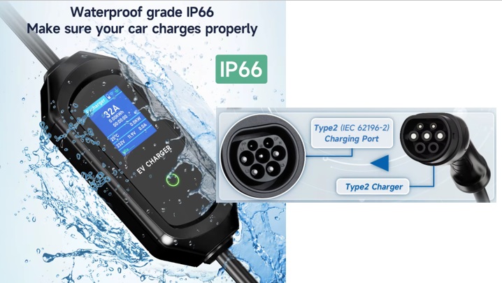 Combo Cargador Vehículo Eléctrico - Portátil 7kW Tipo 2 + adaptador CCS1-CCS2