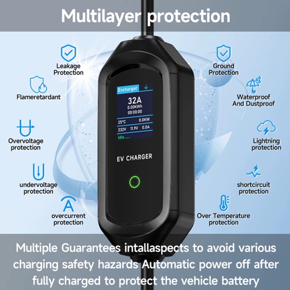 Combo Cargador Vehículo Eléctrico - Portátil 7kW Tipo 2 + adaptador CCS1-CCS2