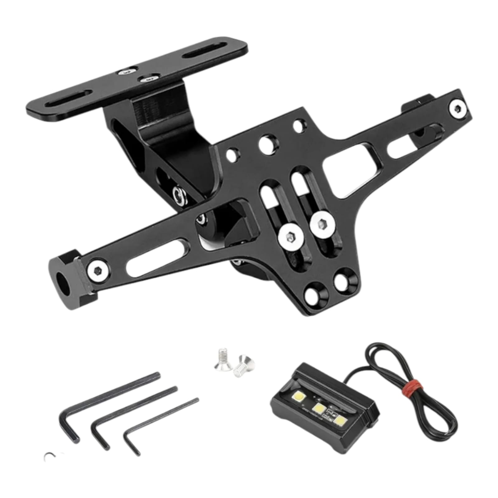 🇮🇹 PORTATARGA REGOLABILE MOTO ALLUMINIO CNC Nero UNIVERSALE con LUCE TARGA LED