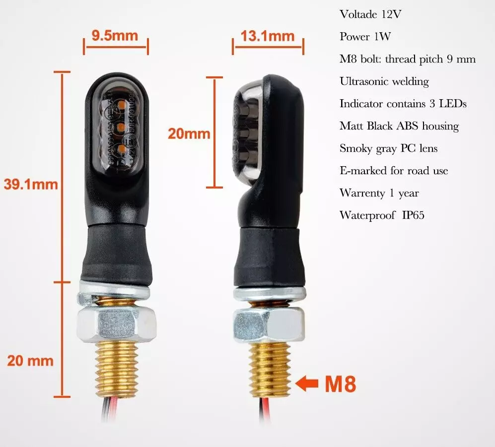 KIT 2 MINI FRECCE INDICATORI LED MOTO HARLEY CUSTOM CAFE RACER OMOLOGATE