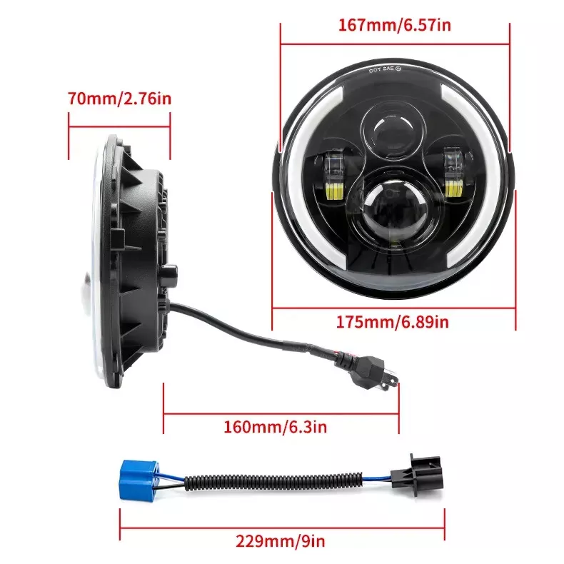 🇮🇹 faro full led omologato universale moto 7'' scrambler choppers cafe racer