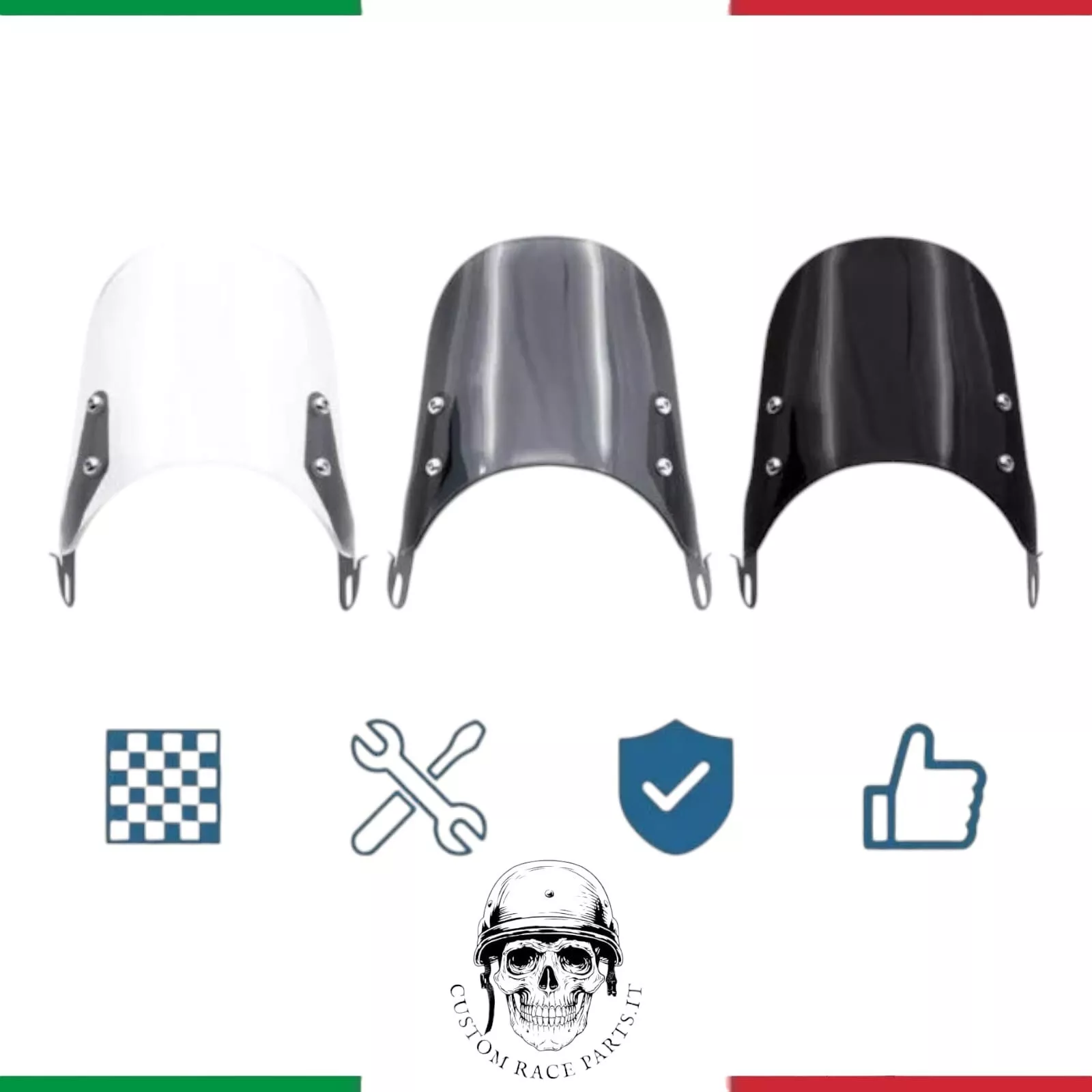 CUPOLINO UNIVERSALE MOTO PER FARO TONDO DA 155 A 190 CM CAFè RACER TRASPARENTE