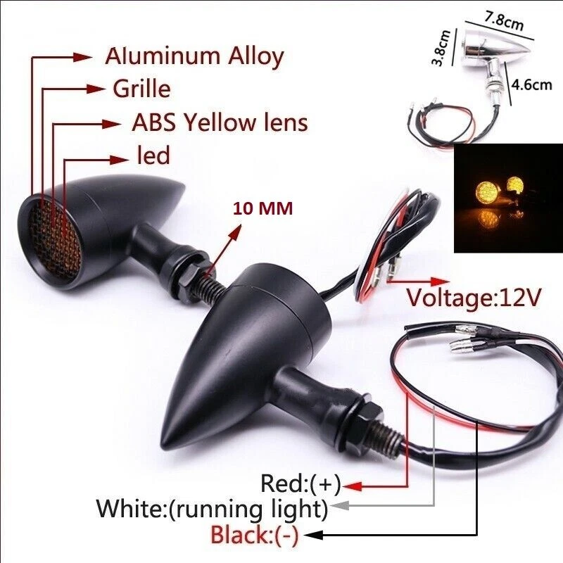 FRECCE LED MOTO IN ALLUMINIO NERO OPACO HARLEY CUSTOM CAFE RACER SPECIAL
