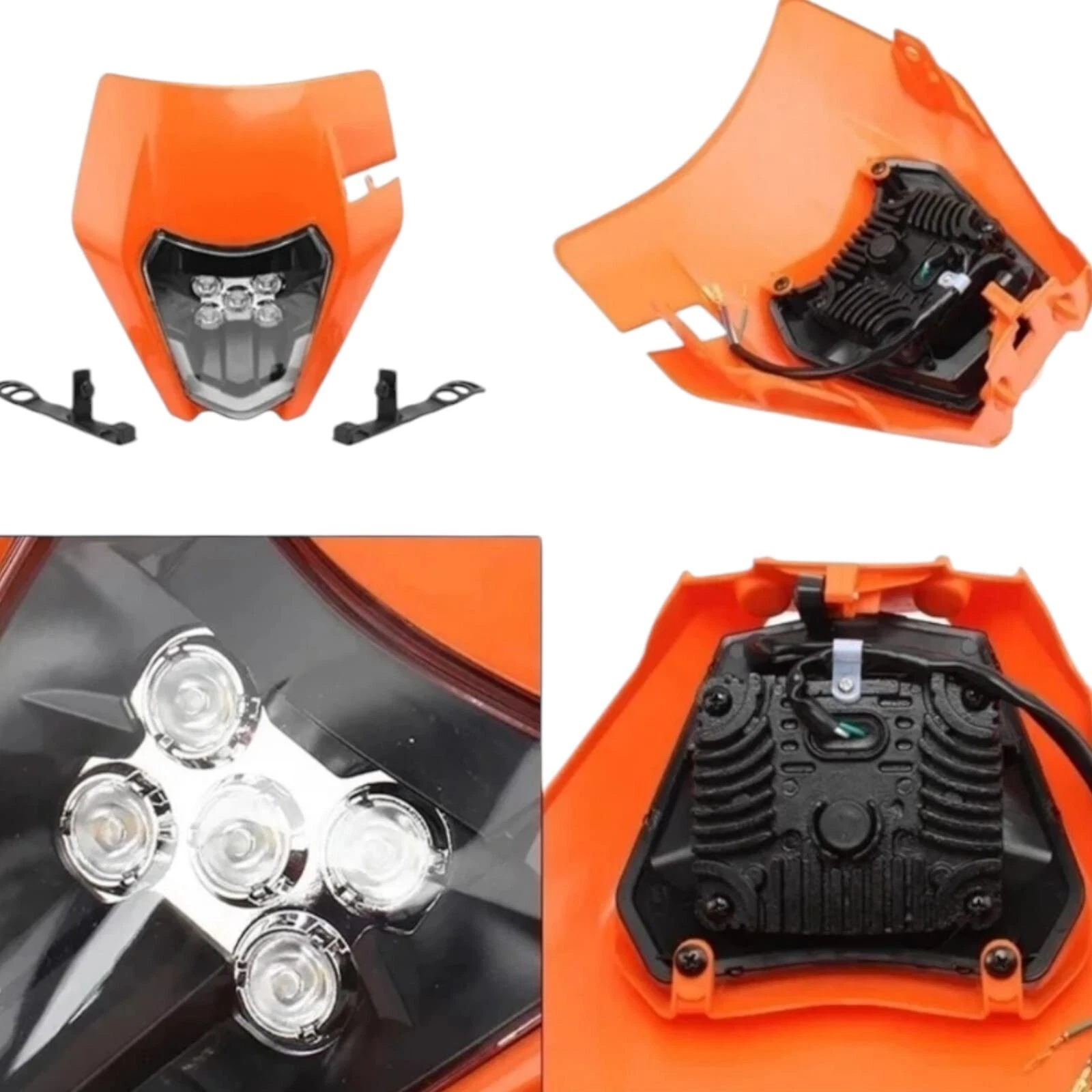 Faro LED Maschera Universale Moto Enduro Cross KTM Husqvarna DRZ WR YZ ARANCIONE