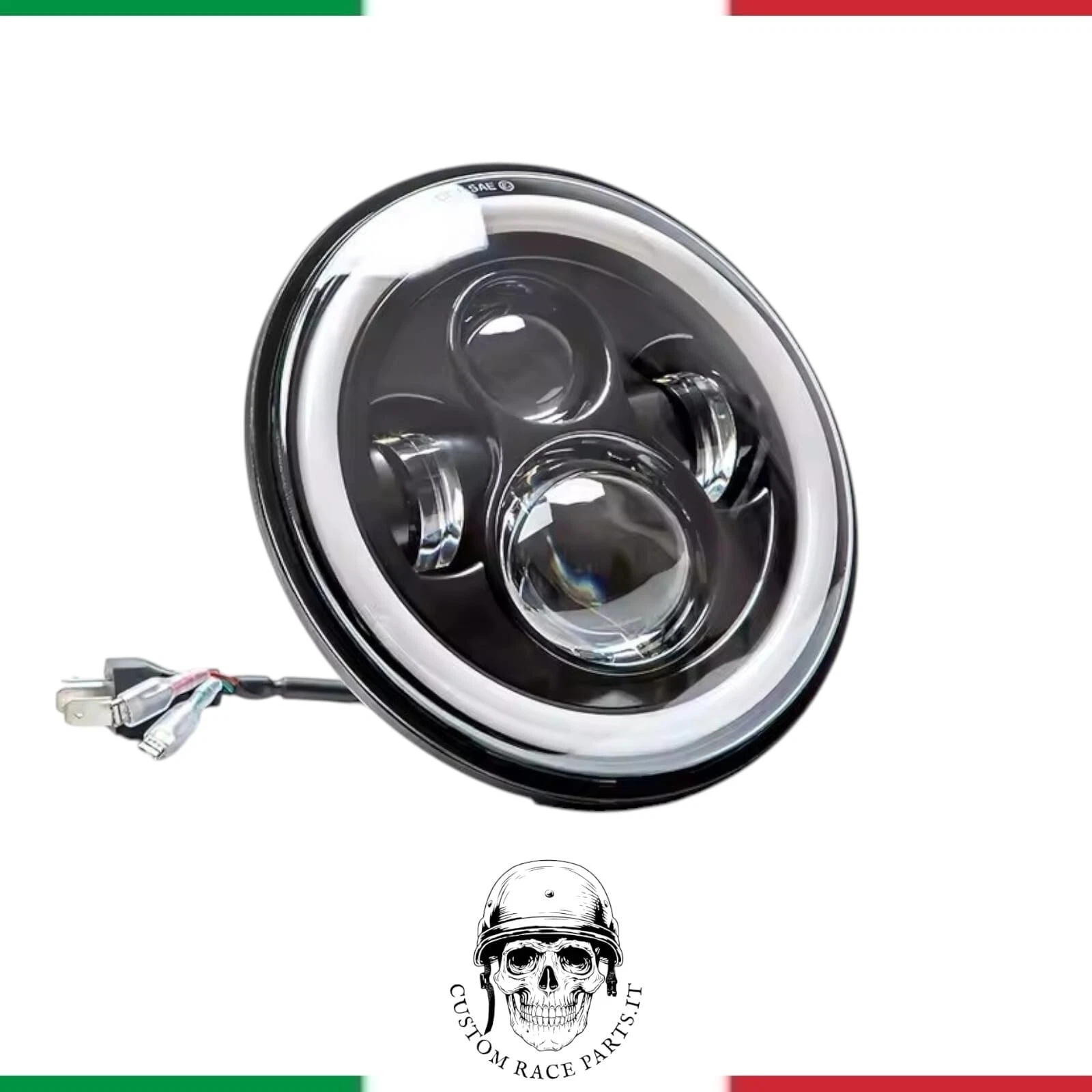 🇮🇹 faro full led angel eyes omologato moto 7'' scrambler choppers cafe racer