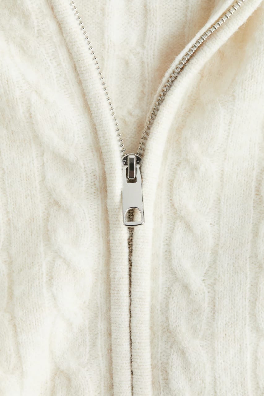 Gray Cable Knit Zip-Up Hoodie