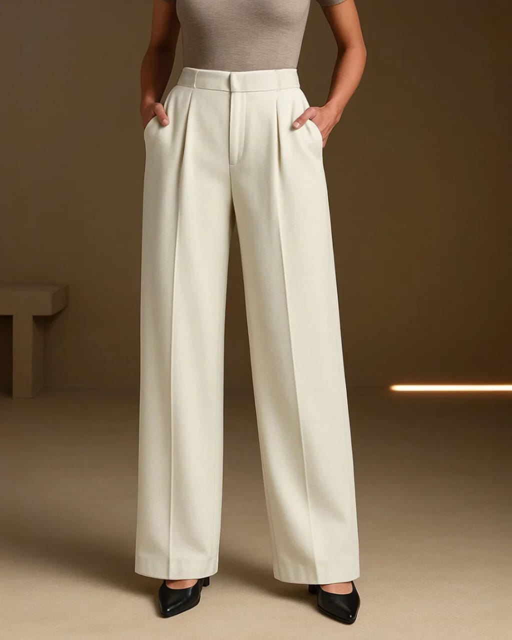 Elegant White Wide-Leg Trousers