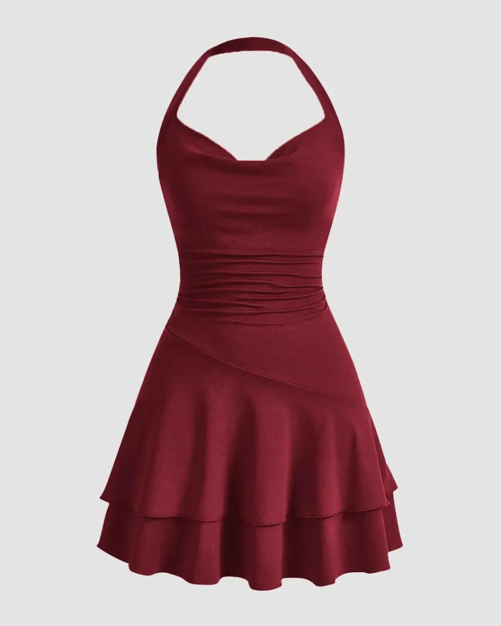Elegant Burgundy Halter Dress