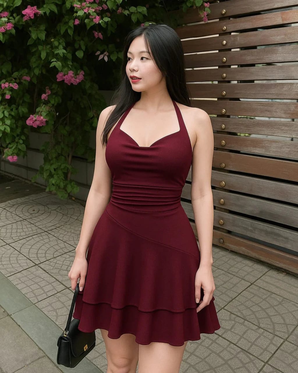 Elegant Burgundy Halter Dress