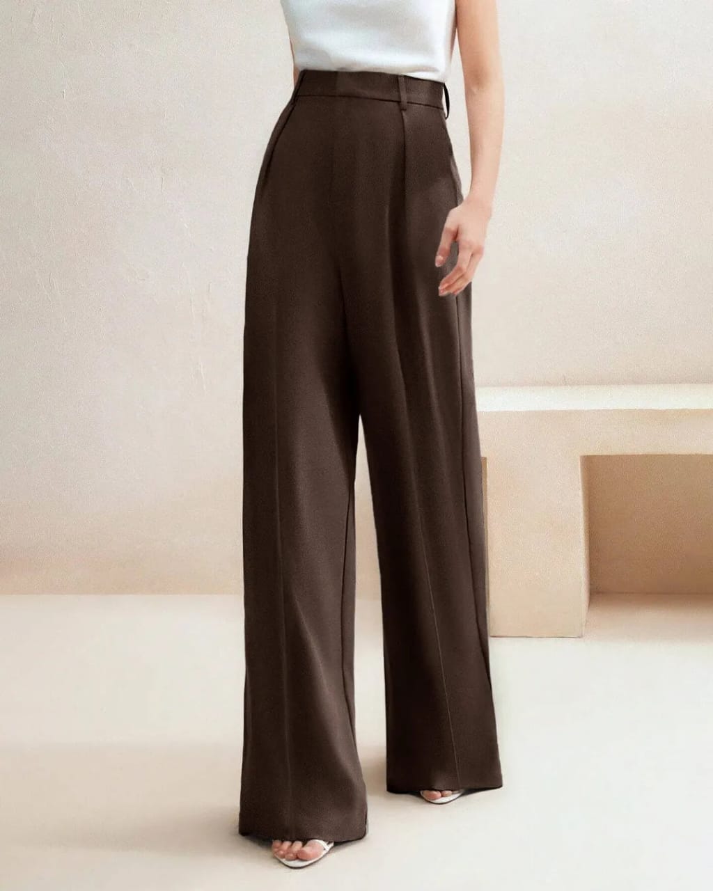 High-waisted wide-leg trousers