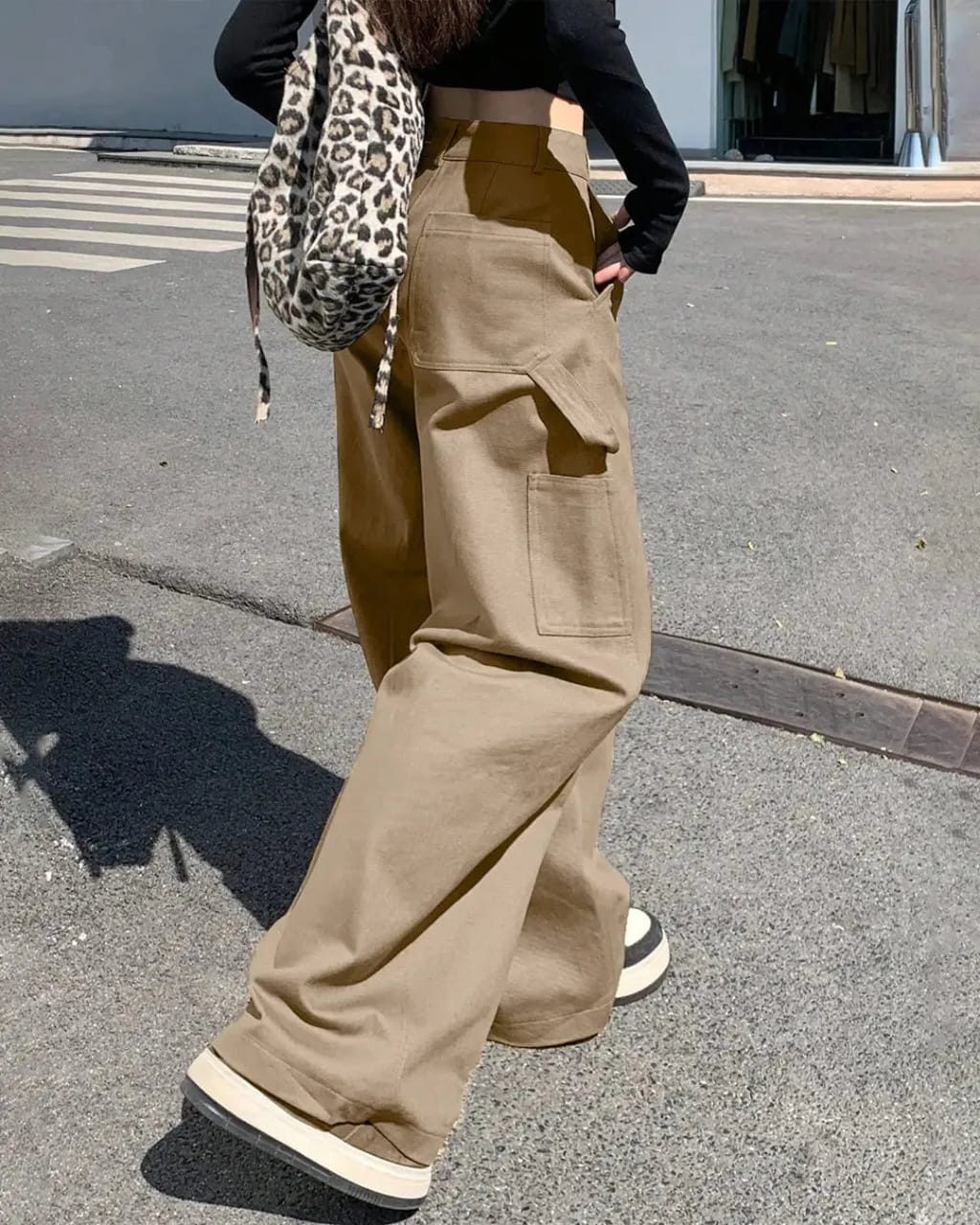 High-Waisted Wide-Leg Khaki Pants