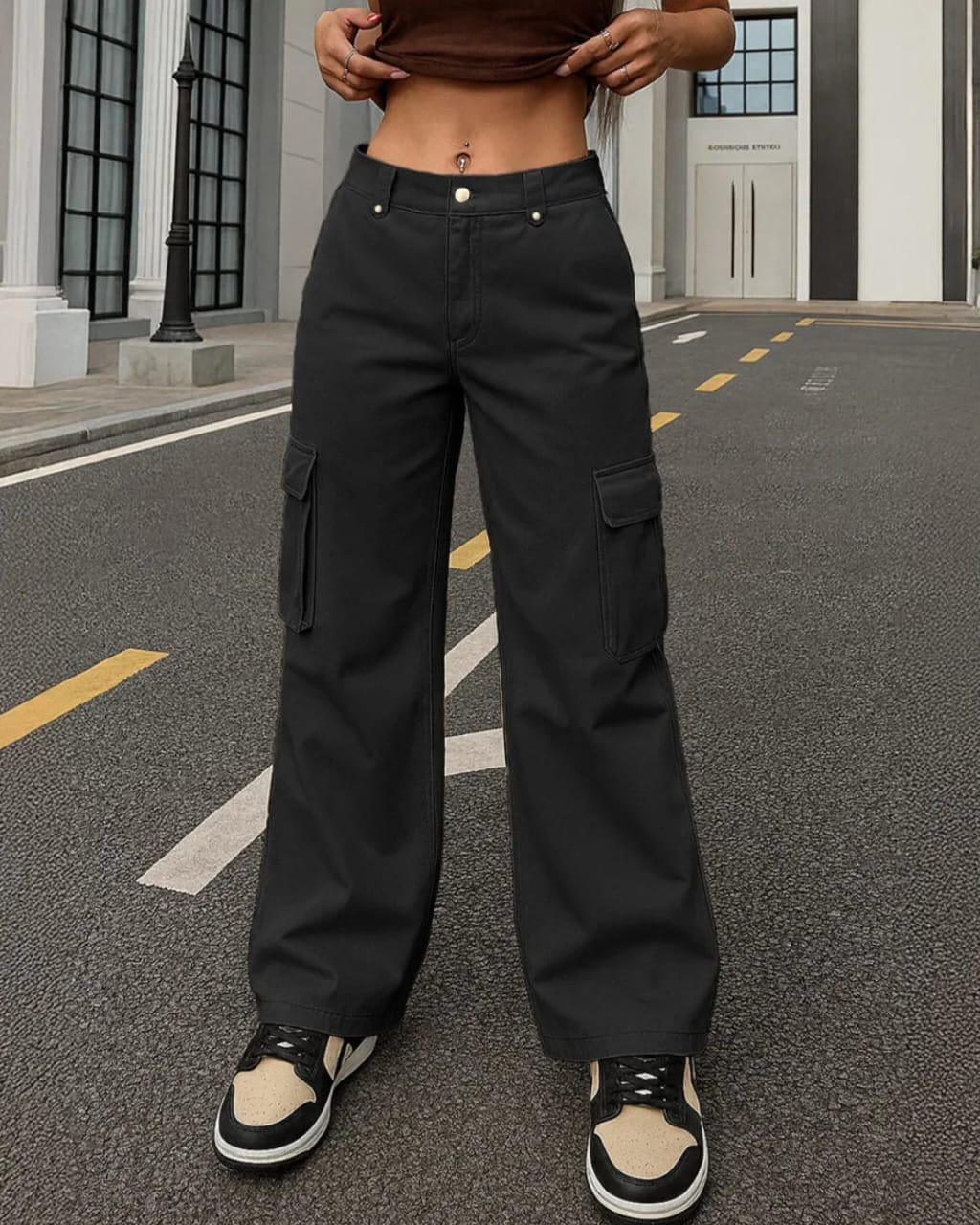Black Wide Leg Cargo Pants