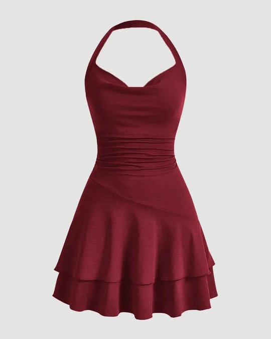 Elegant Burgundy Halter Dress