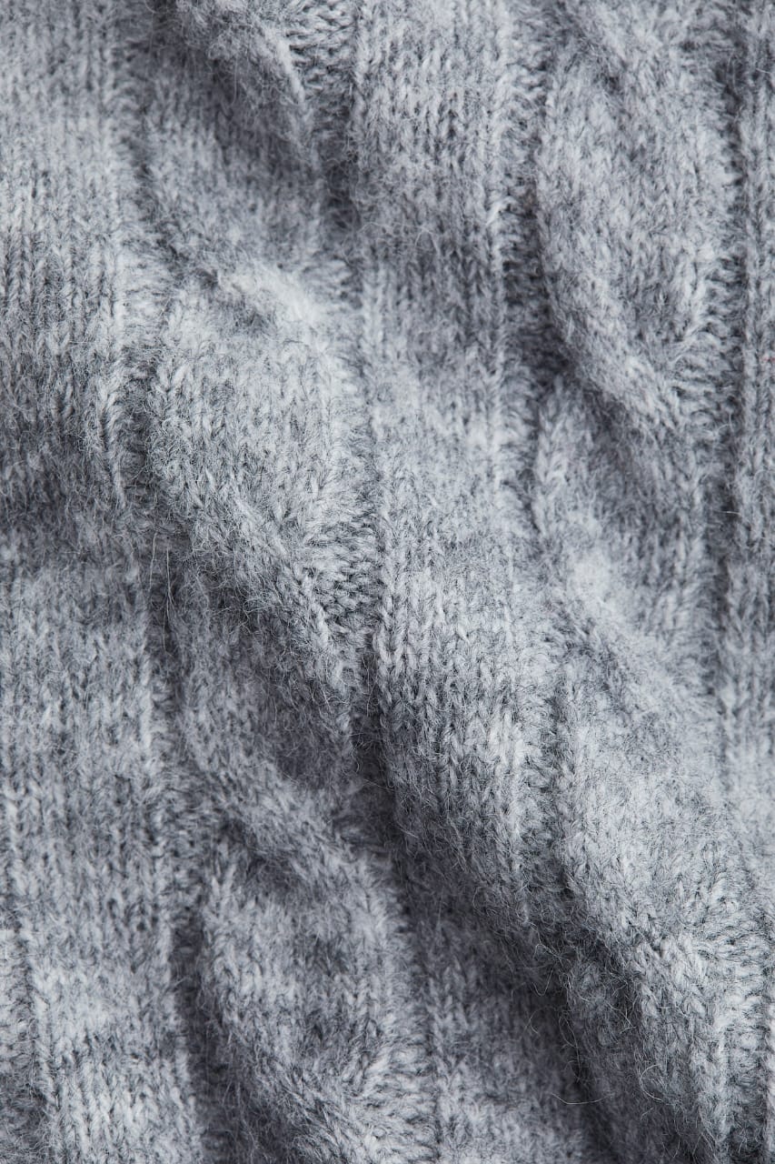 Gray Cable Knit Zip-Up Hoodie