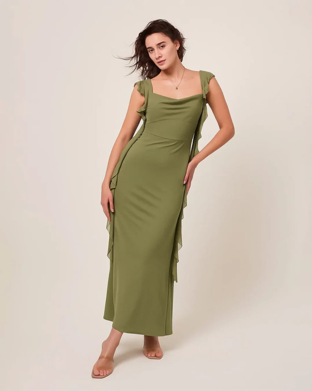 Elegant Olive Green Evening Gown