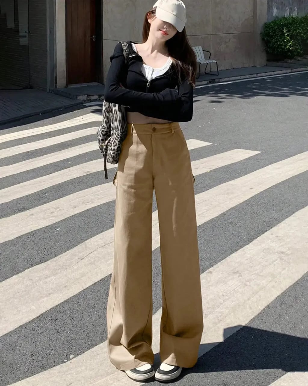 High-Waisted Wide-Leg Khaki Pants