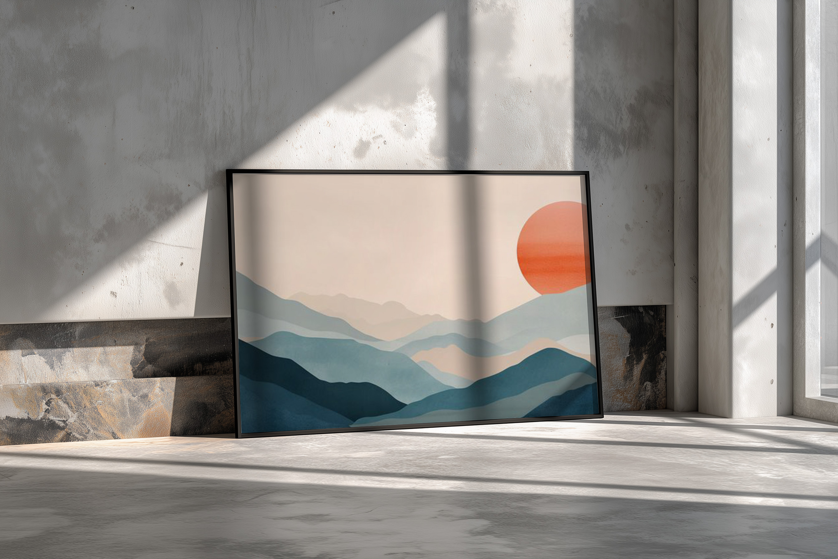 Minimalist Mountain Landscape Art Print – Sunset Wall Décor