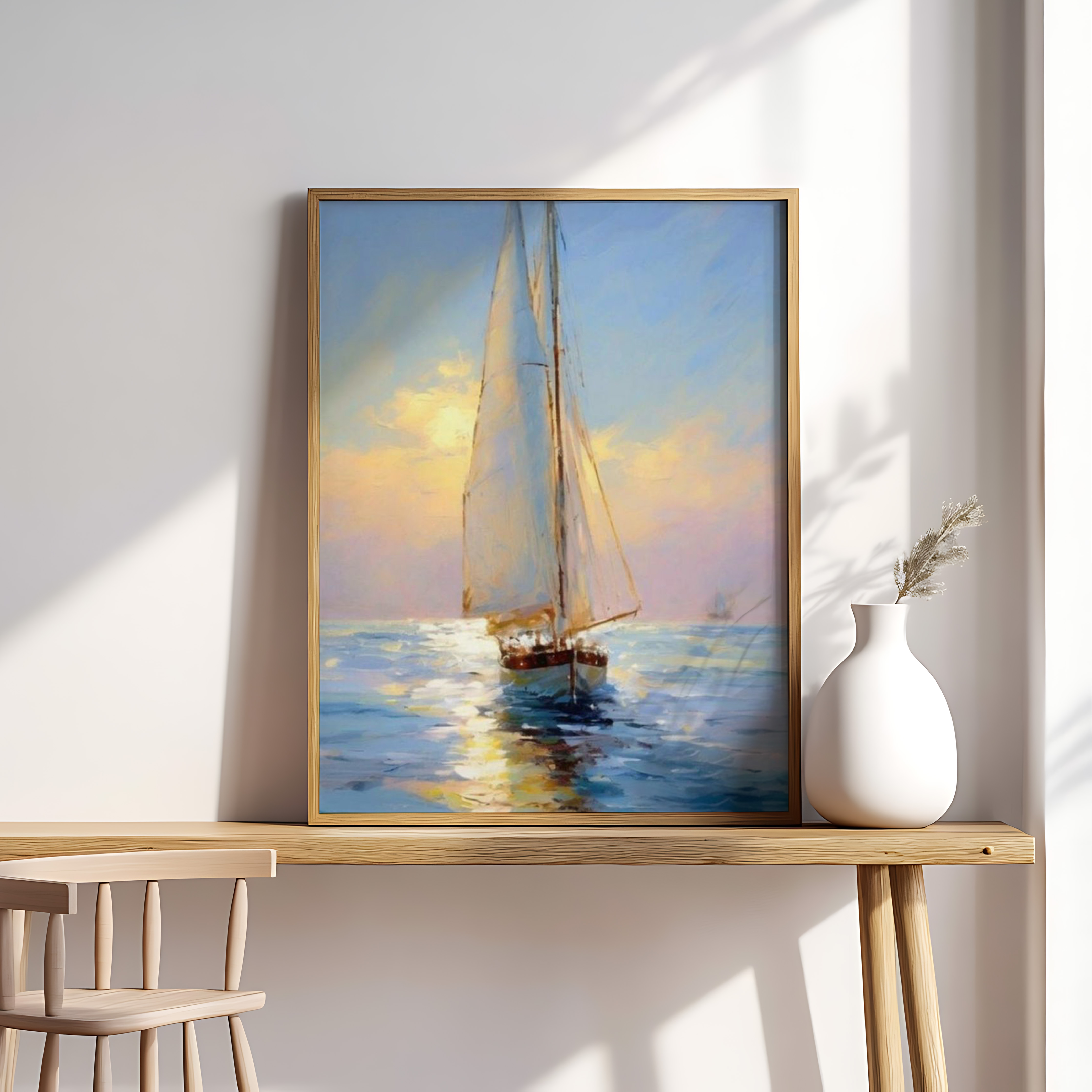 Golden Voyage – Sunset Sailboat Seascape Wall Art