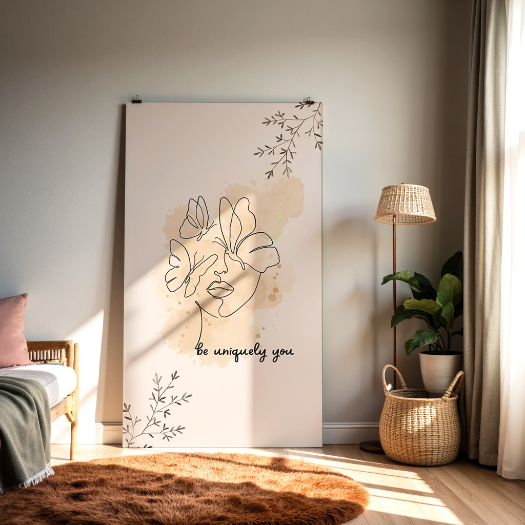 Be Uniquely You Wall Art – Minimal Line Face Floral Illustration