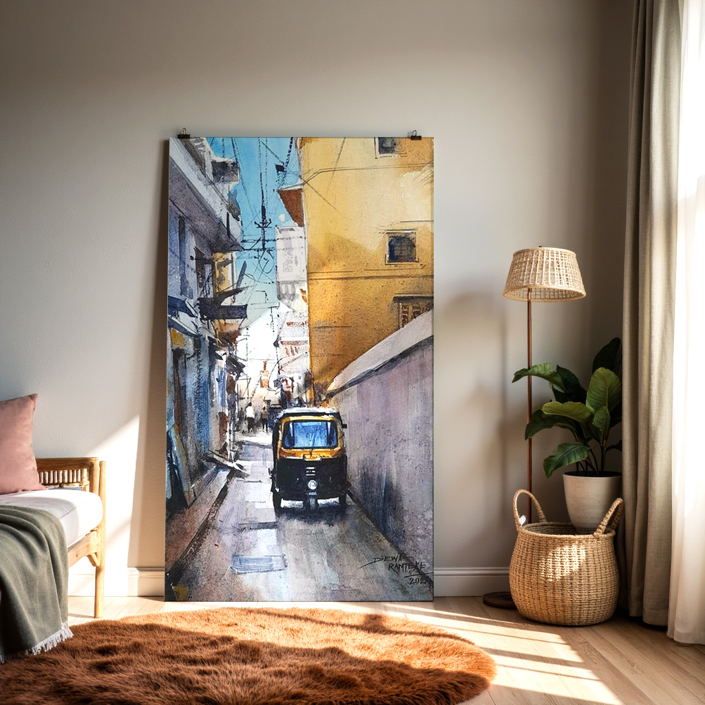 Indian Street Wall Art | Auto Rickshaw Cityscape Painting