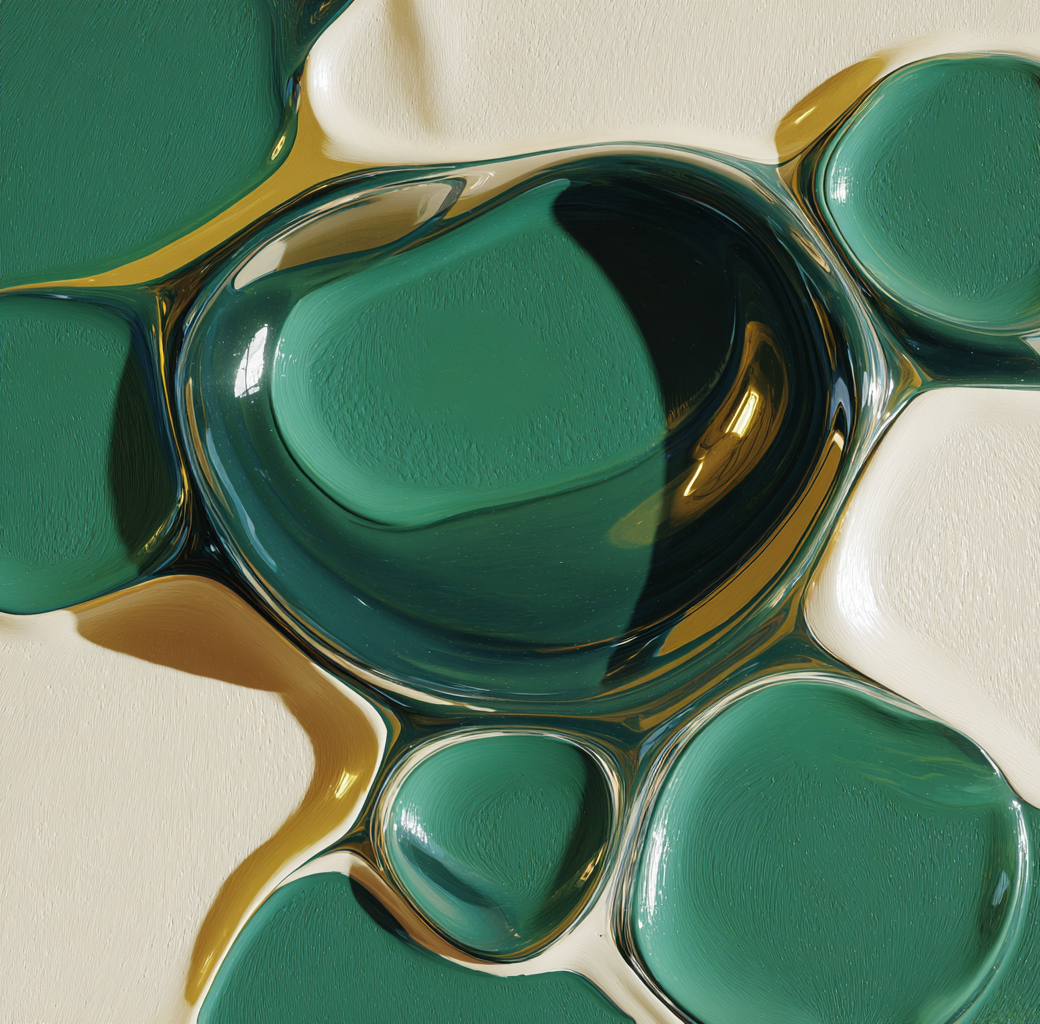 Modern Abstract Glossy Art – Emerald Green Fluid Shapes