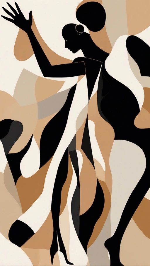 Abstract Female Silhouette Wall Art – Modern Minimalist Woman Figure Painting