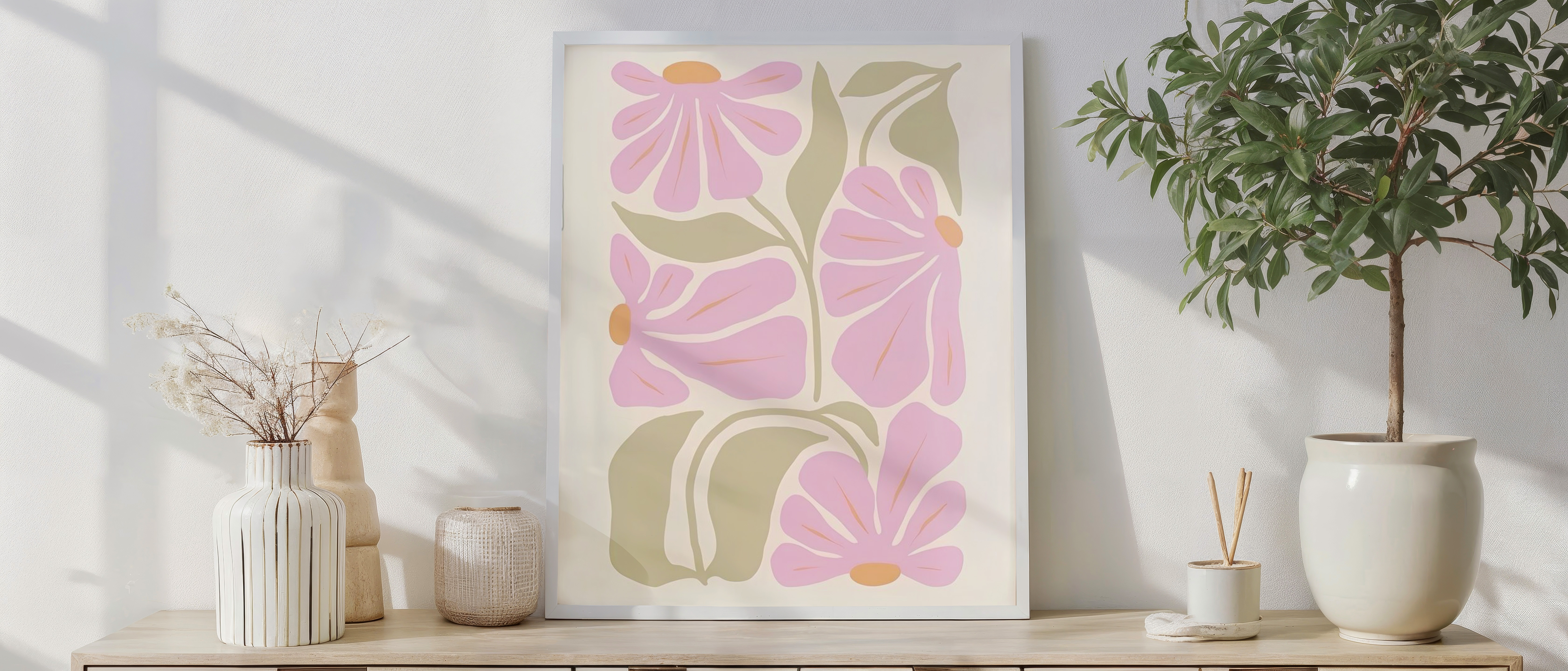 Modern Floral Wall Art Print – Pink Abstract Flower Illustration | Minimalist Botanical Decor