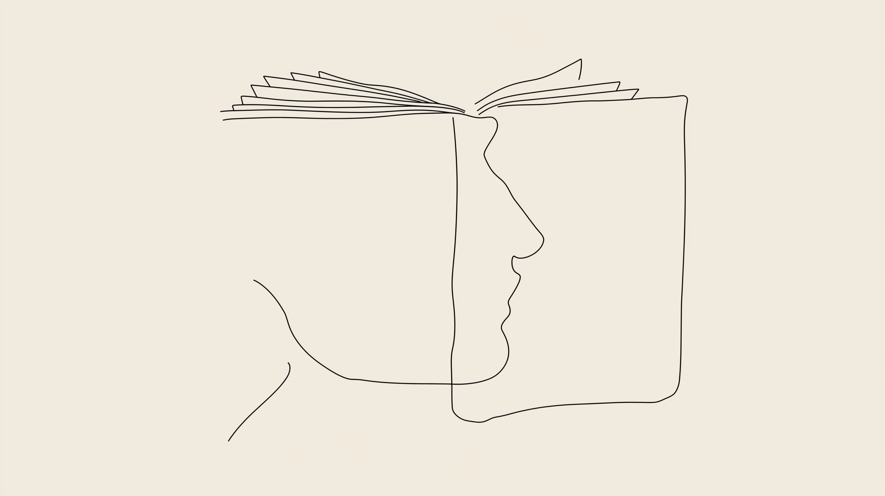 Minimalist One-Line Face & Book Illustration – Modern Reading Art Print for Book Lovers