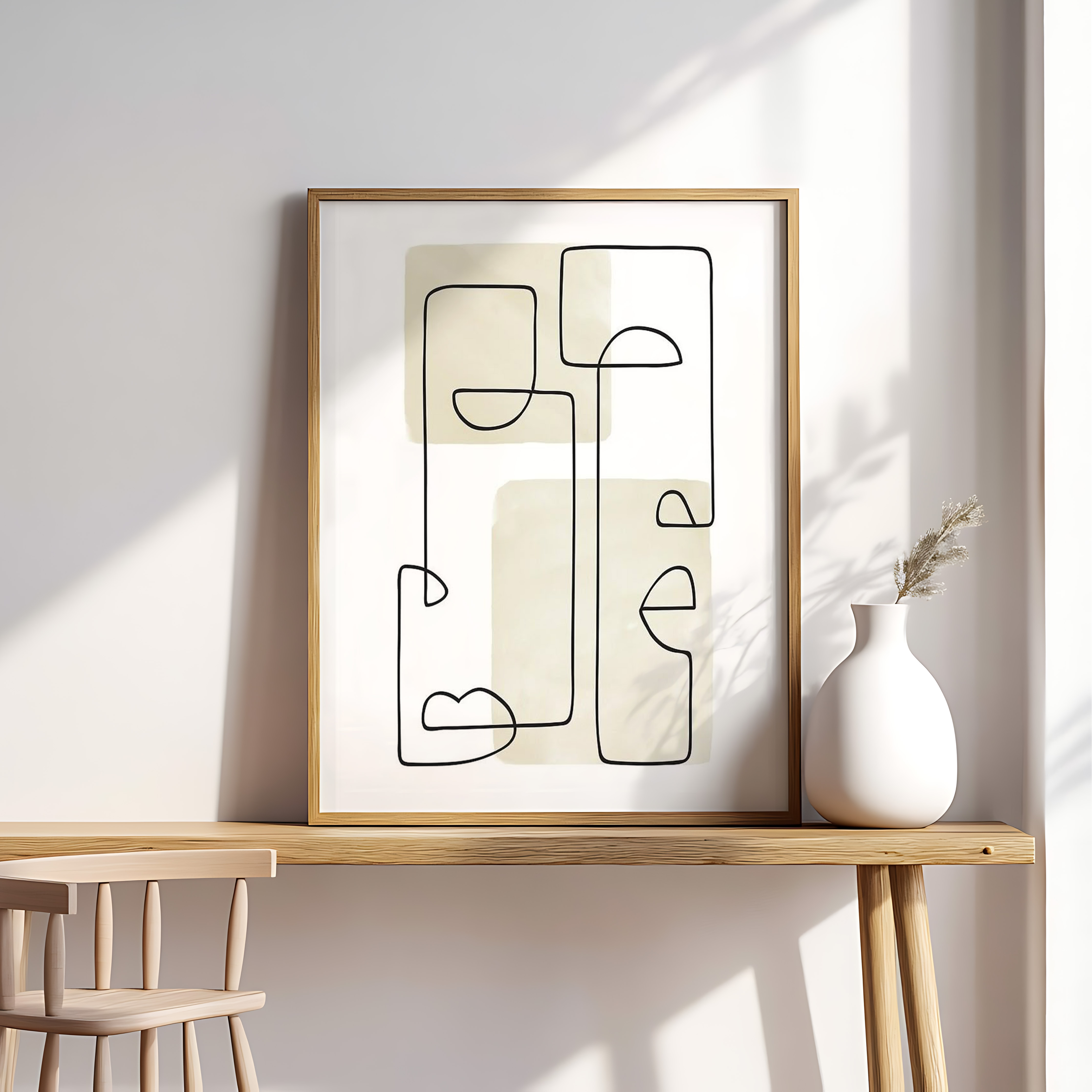 Minimalist Geometric Line Art Print – Modern Abstract One Line Shapes