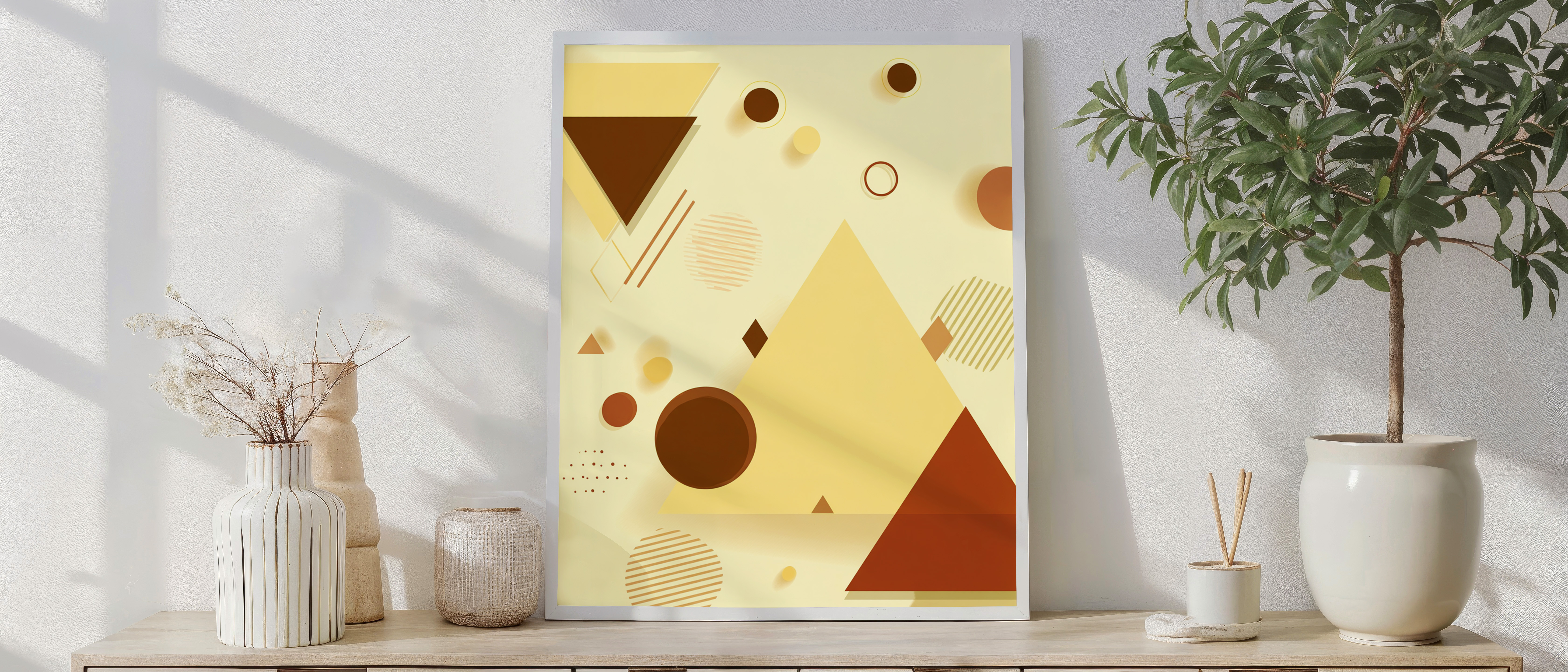 Modern Geometric Wall Art Print – Minimal Abstract Shapes in Warm Beige & Brown Tones