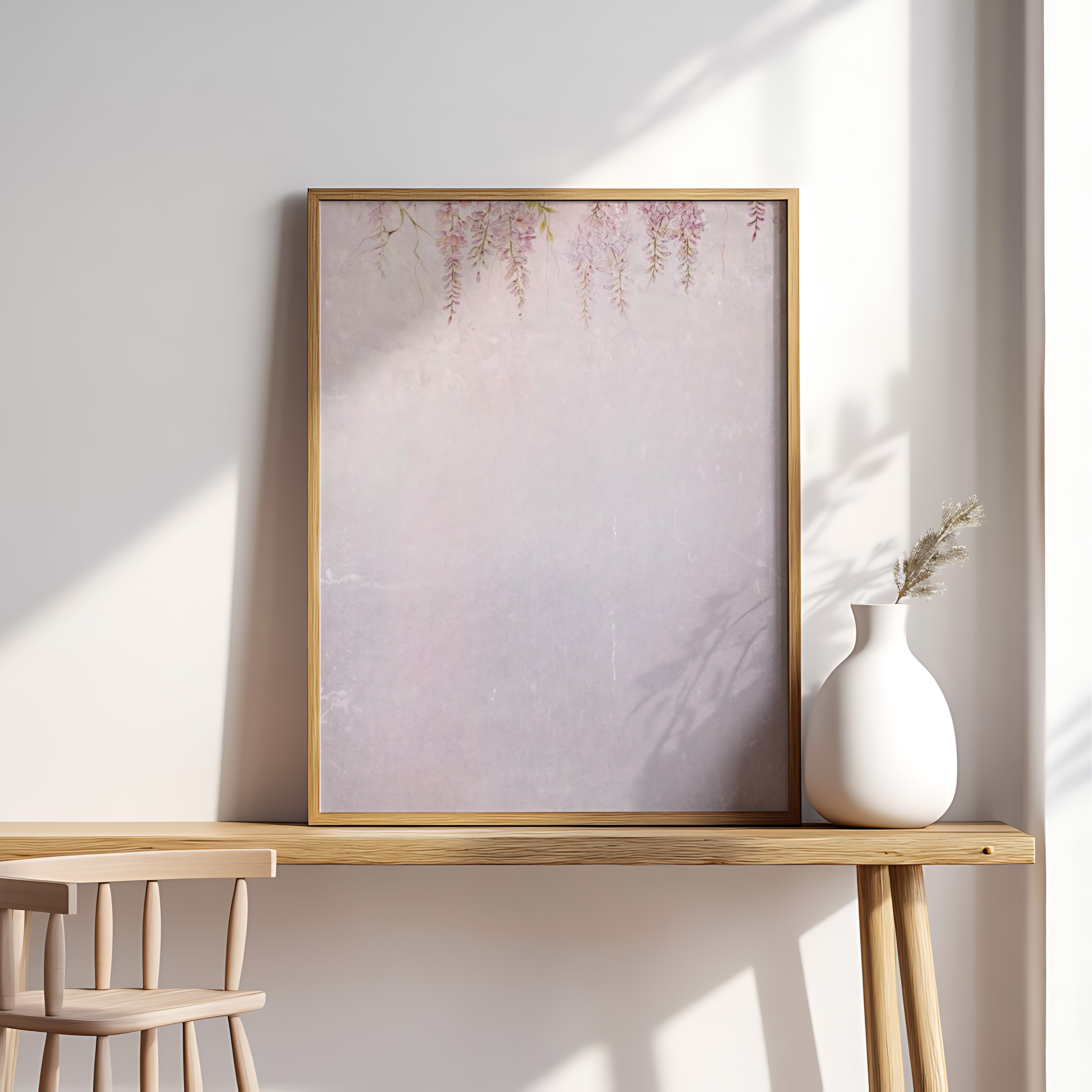 Wisteria Hanging Flowers Background – Soft Pastel Lavender Floral Wall Art, Watercolor Botanical Print