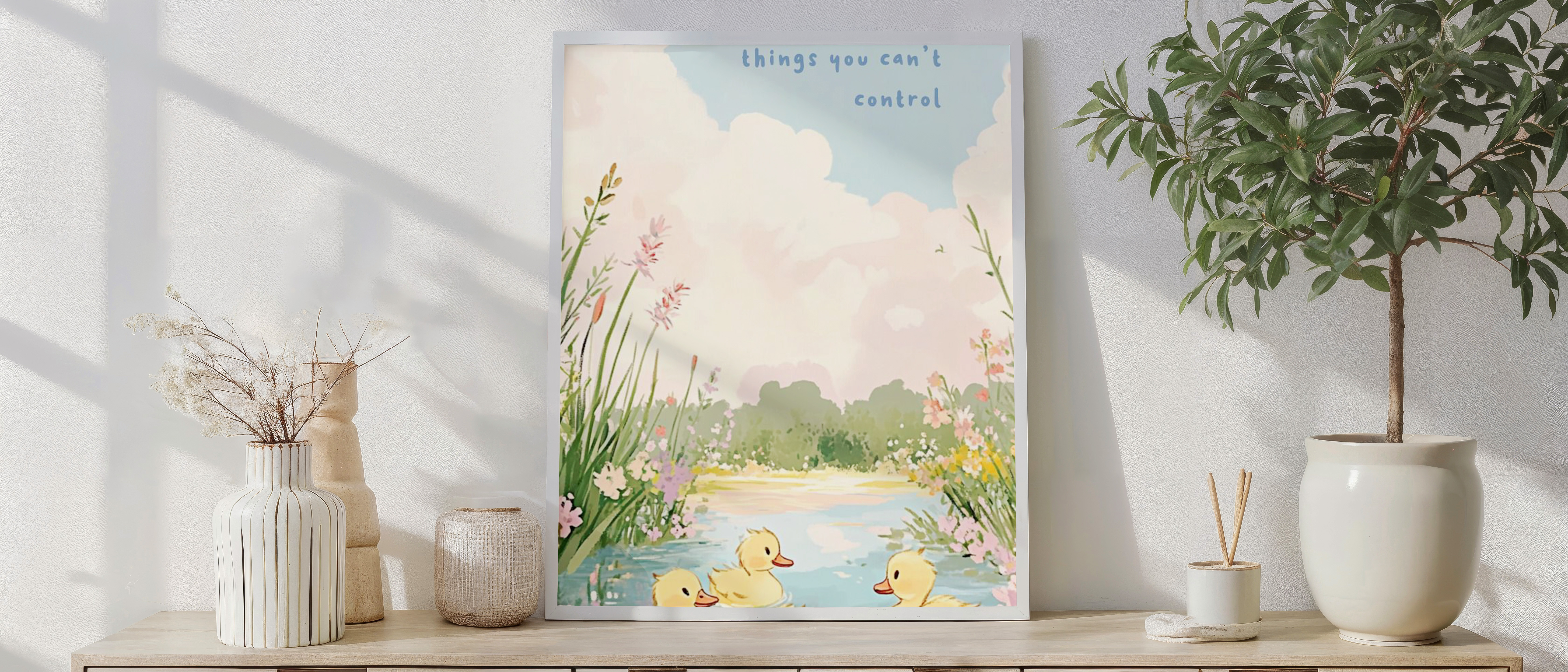 Don’t Stress Over Things You Can’t Control – Motivational Duck Pond Quote Art