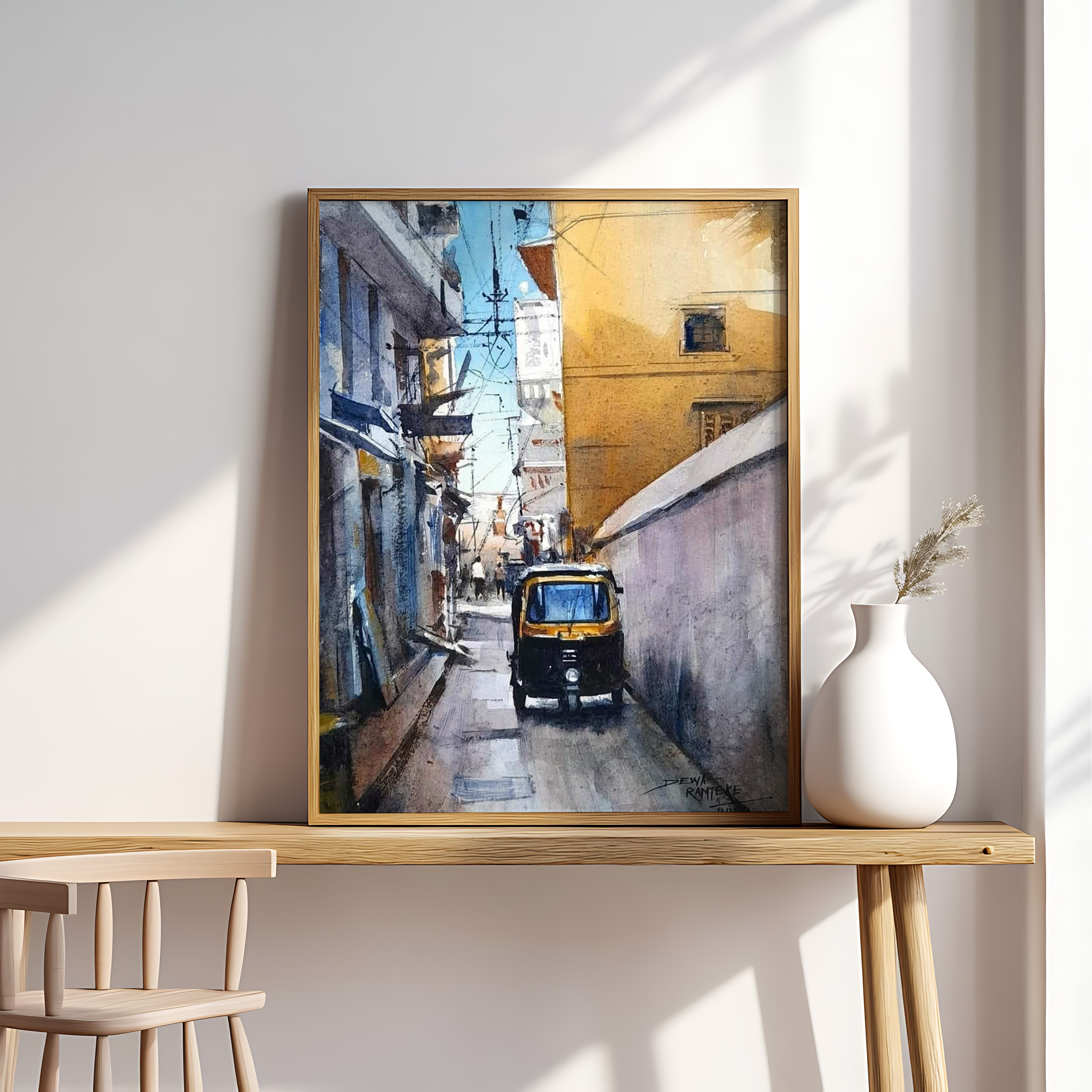 Indian Street Wall Art | Auto Rickshaw Cityscape Painting