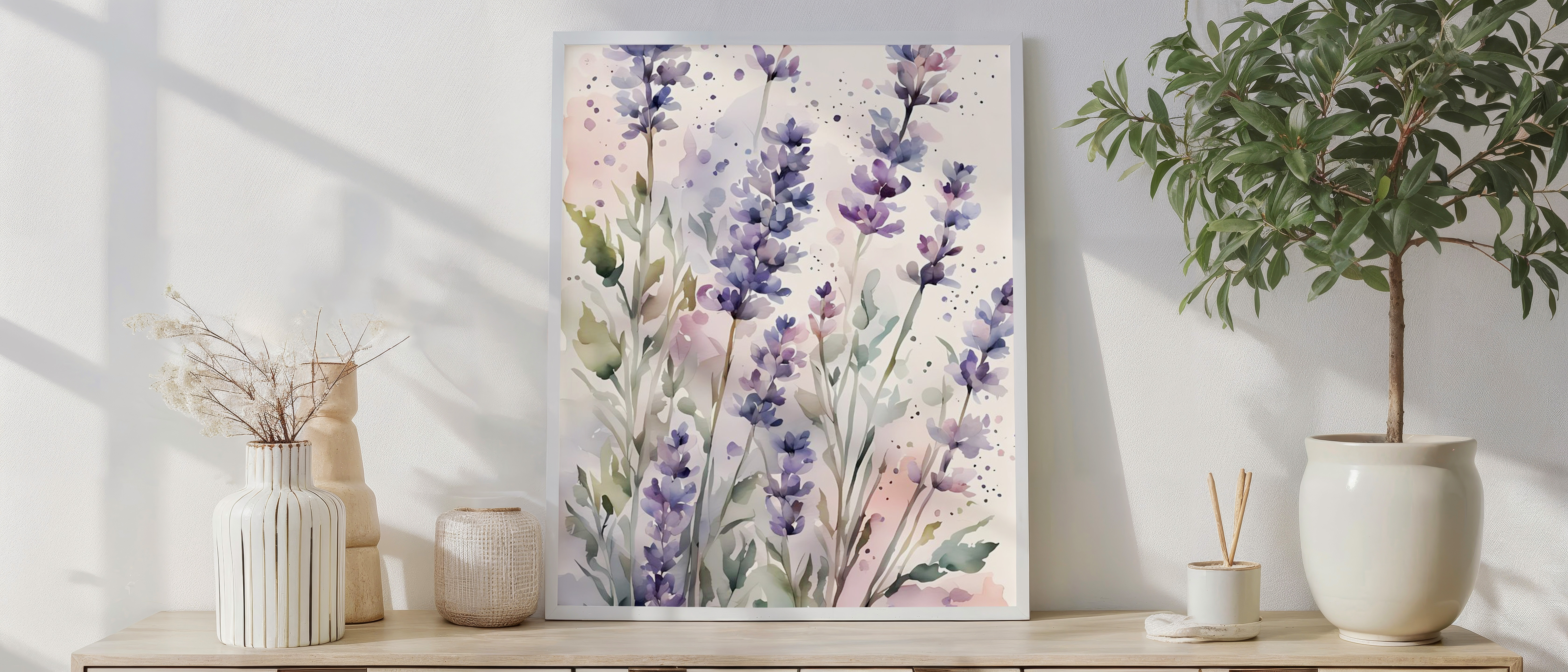 Lavender Watercolor Wall Art – Botanical Purple Floral Print, Soft Pastel Flower Illustration