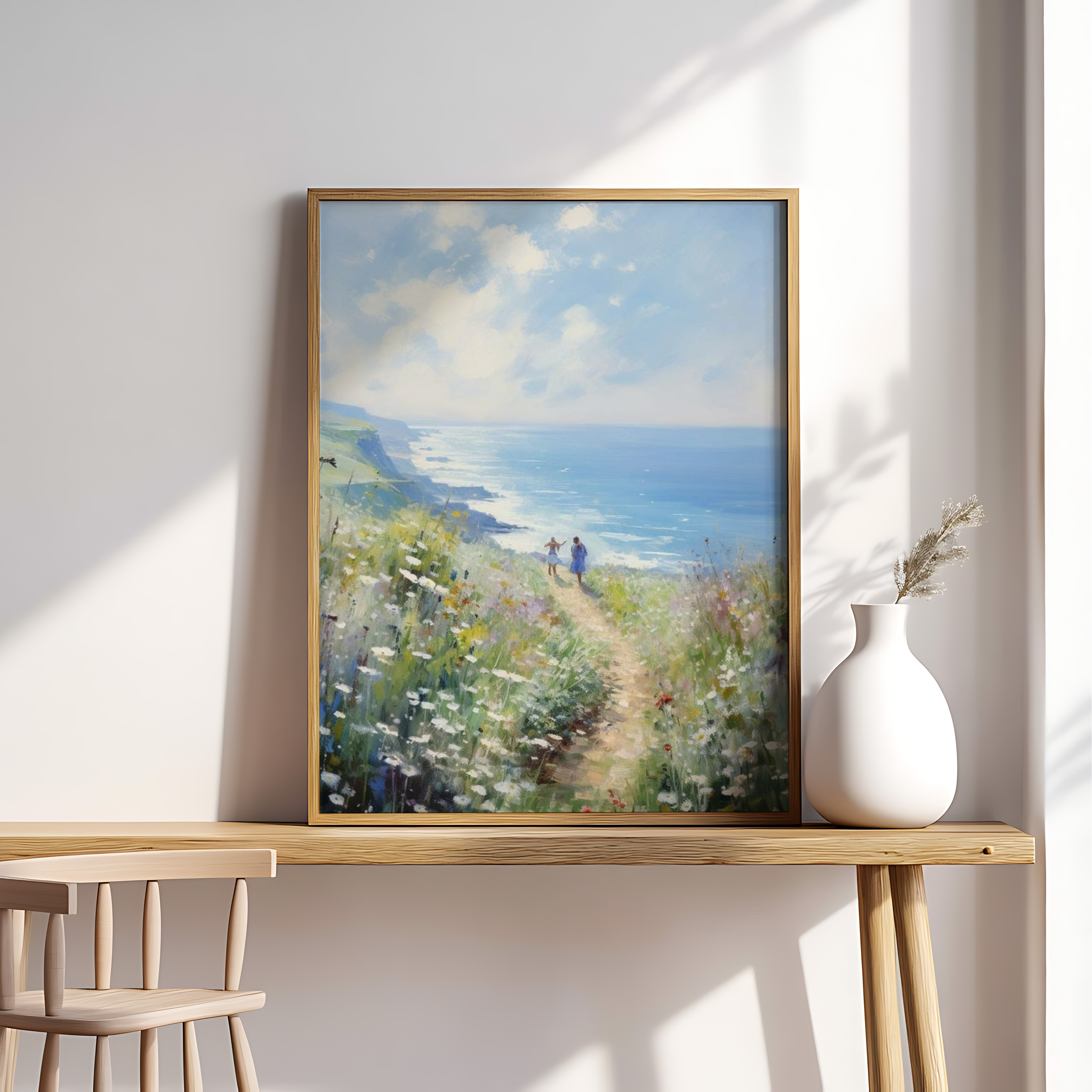 Coastal Bloom – Sunlit Cliffside Path Wall Art