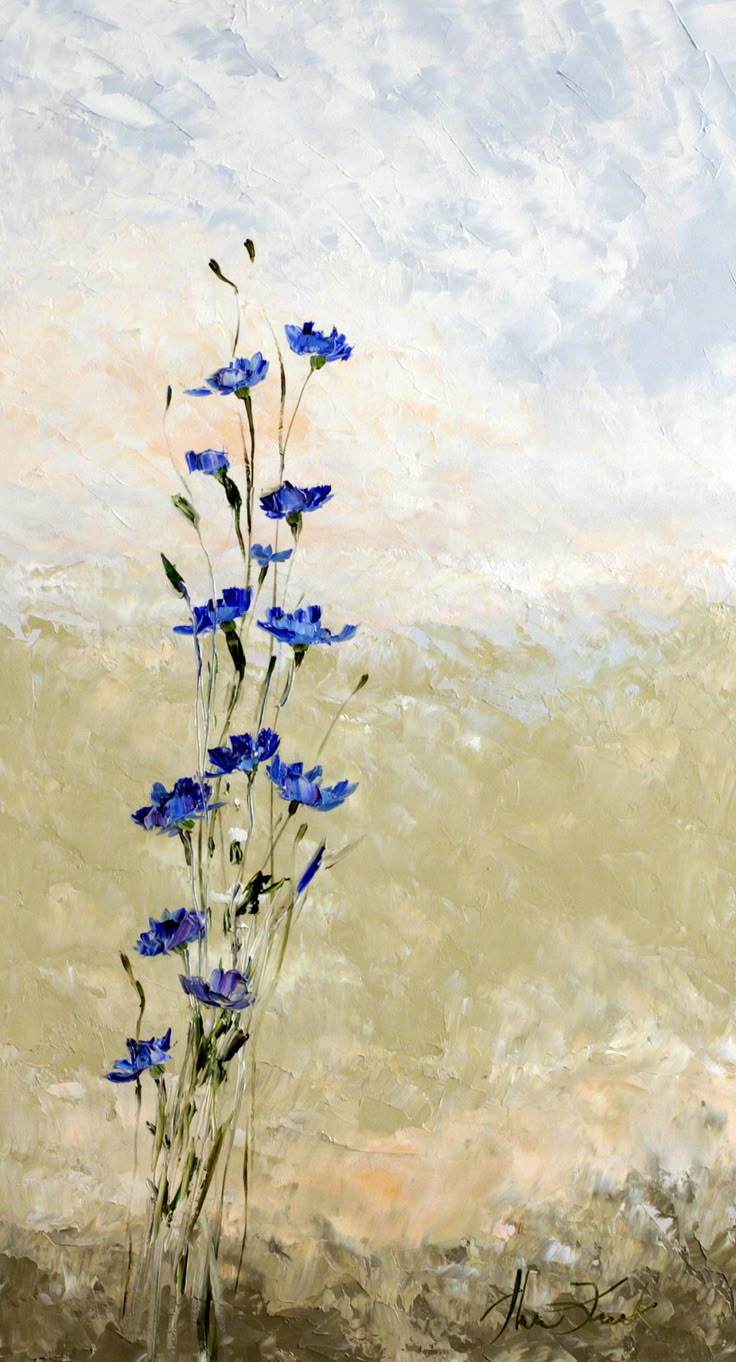Whispering Blues – Minimalist Wildflower Textured Painting